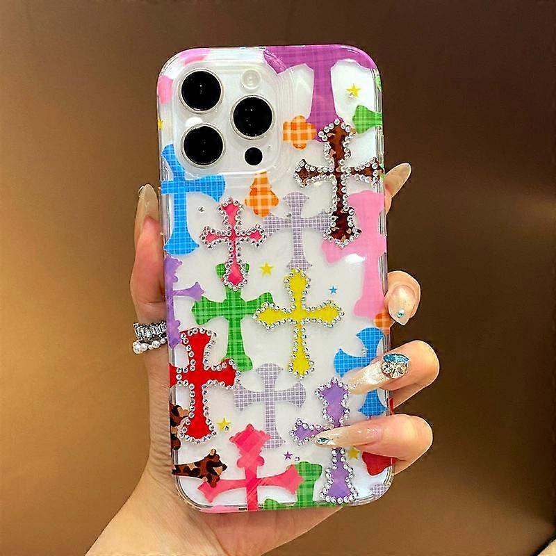 Colorful Diamond Cross Pattern Phone Cases For iPhone 17 Pro Max, 13,14,15,16 Shockproof All-round Protection