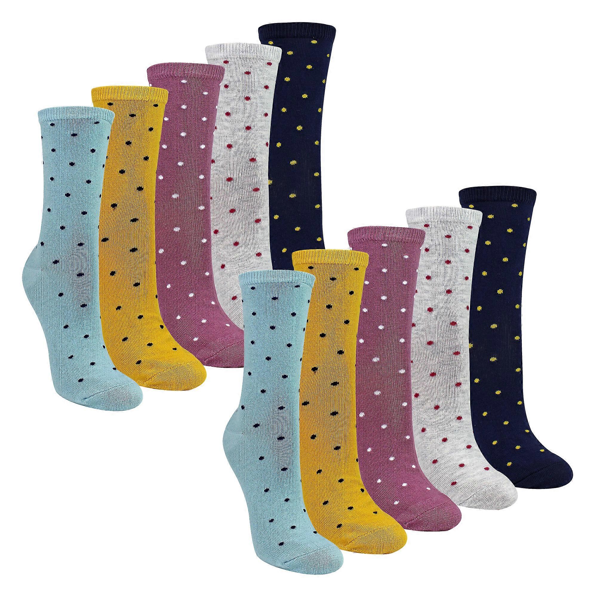 Sock Snob - 10 Pairs Ladies Multi Spot Soft Cotton Socks