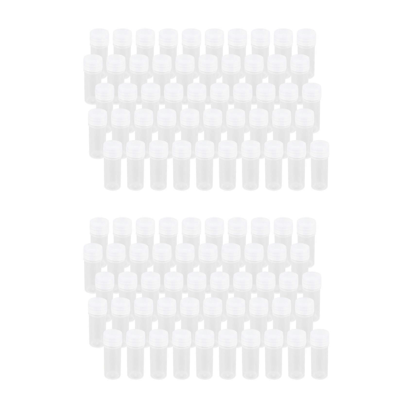 100x πλαστικό μπουκάλι δείγματος 5ml εργαστήριο δοκιμαστικών σωλήνων μικρό δοχείο αποθήκευσης φιαλιδίων + καπάκι