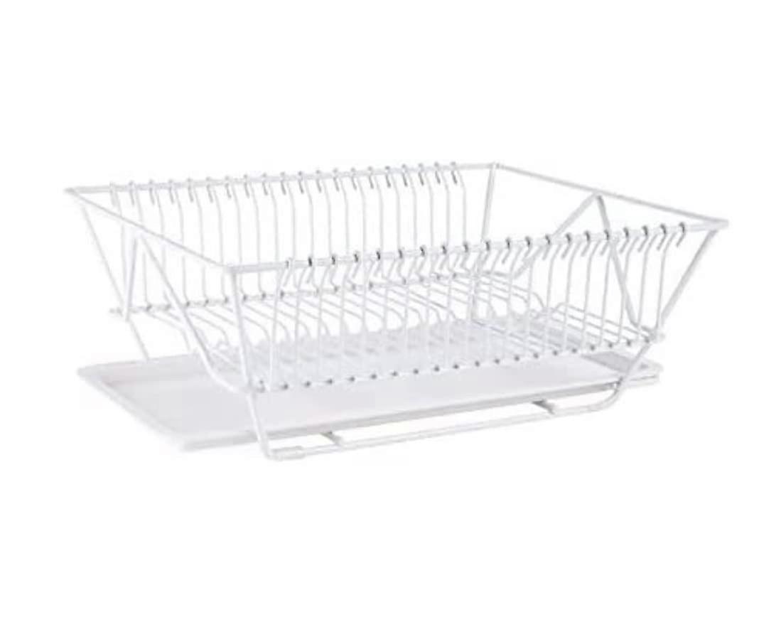 Dish Drying Rack with Drainboard Countertop Utensil Organizer for Kitchen, White