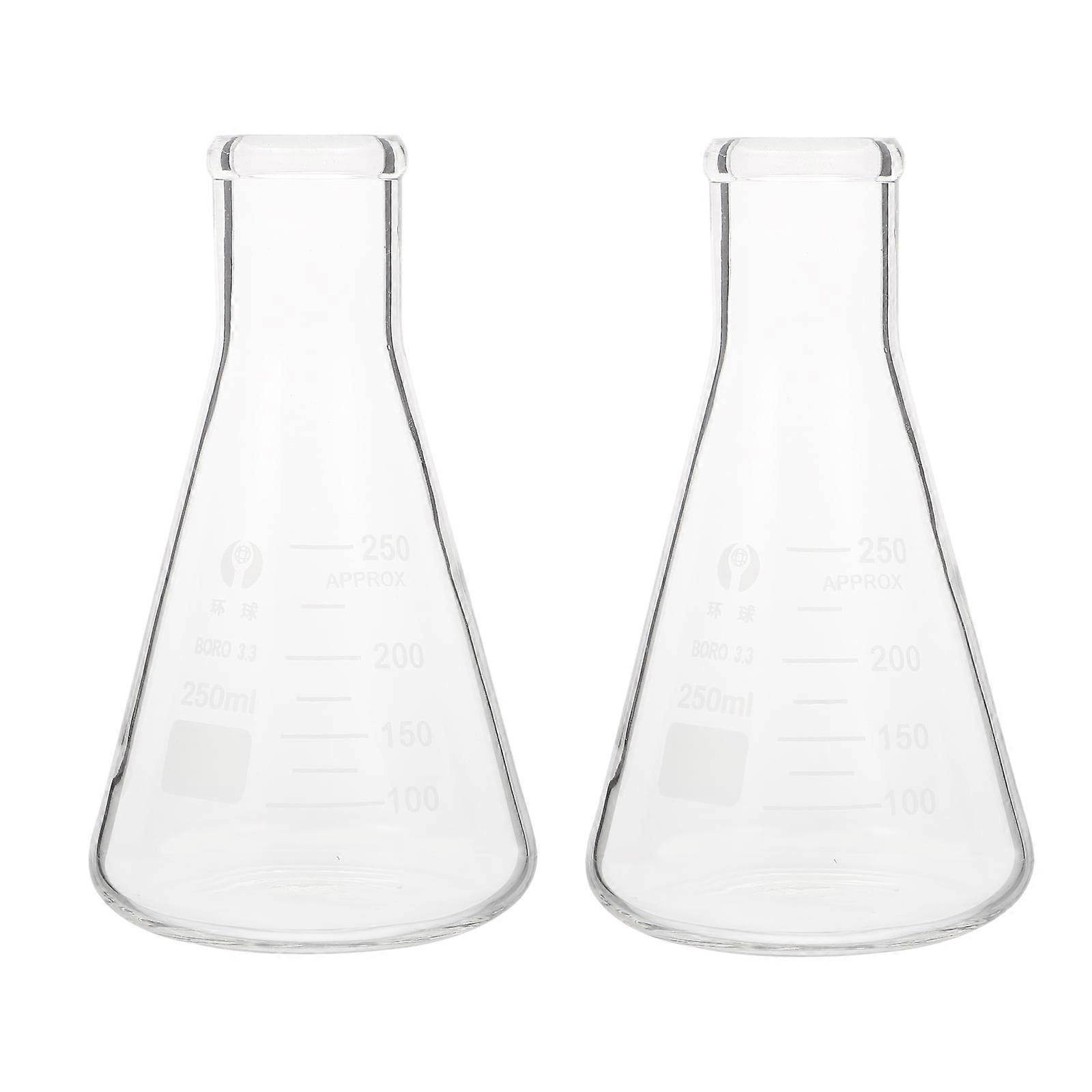 2pcs Erlenmeyer Flask Glass Conical Flasks Laboratory Flask Scientific Jar for School 250ml