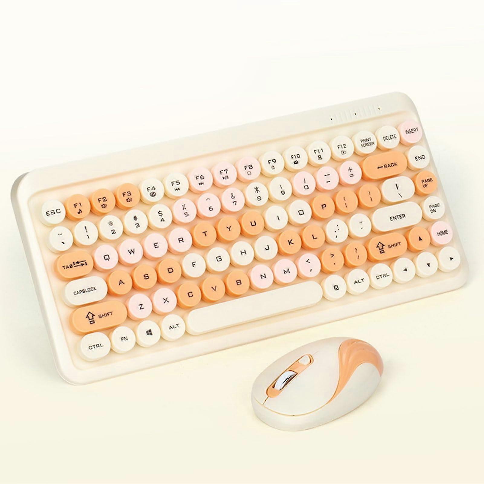 Wireless Keyboard and Mouse Combo with Retro Round Keycaps, 2.4G USB Plug and Play Set for PC Laptop Desktop (Orange)