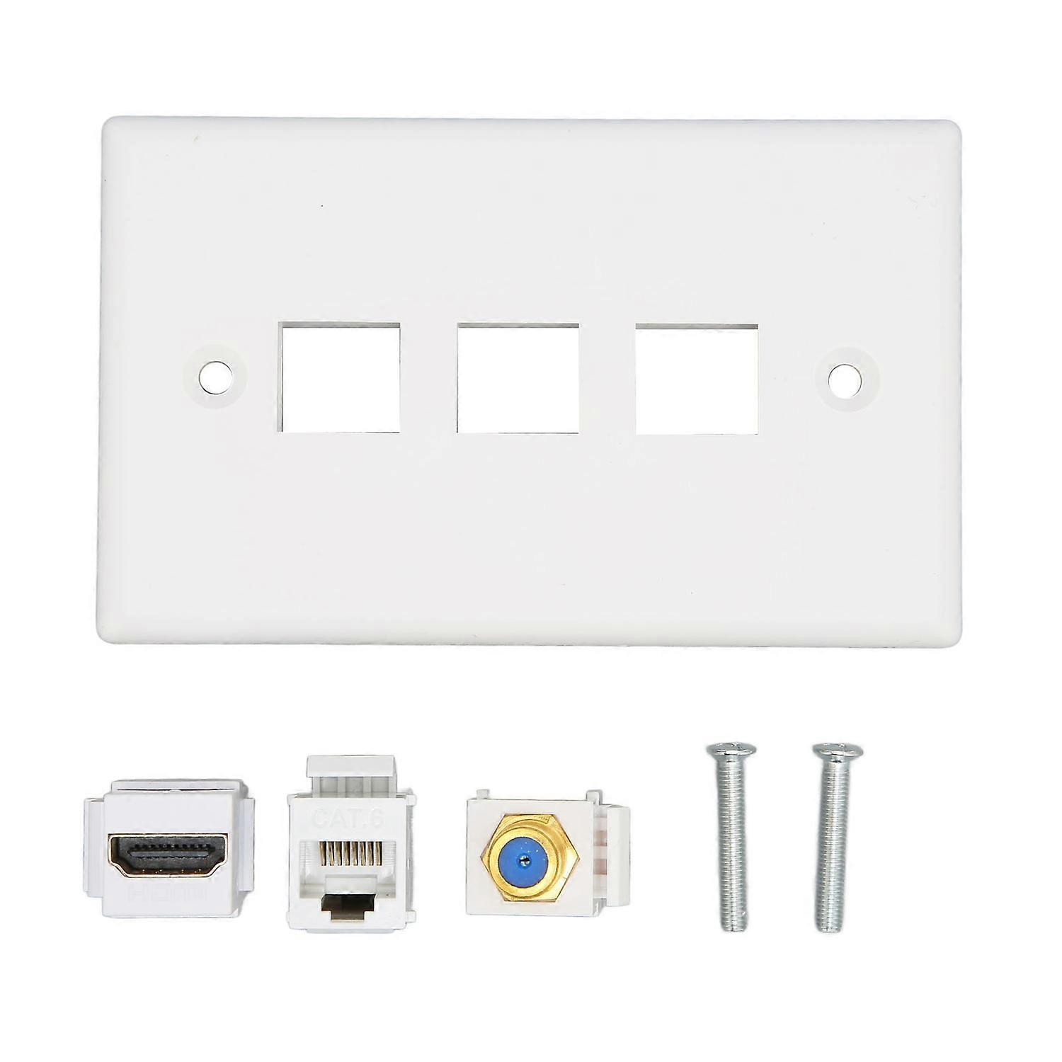 HD Multimedia Interface Wall Plate Multifunction CAT6 TV F Head 3 Port Ethernet Wall Plate for HDTVs