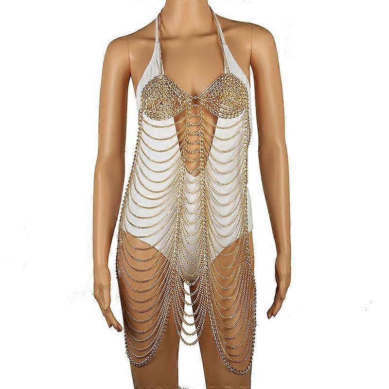 Luxury Full Body Chain Bra for Women Sexy Carnival Multiy-layer Gold Chain Necklace Cosplay Wear