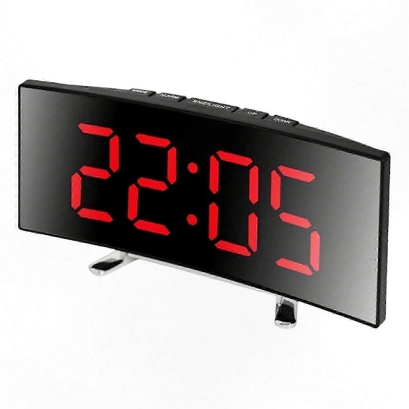 Digital Alarm Clock with Curved Mirror LED Display Quiet Operation Temperature USB Power for Home Office Desk Decor