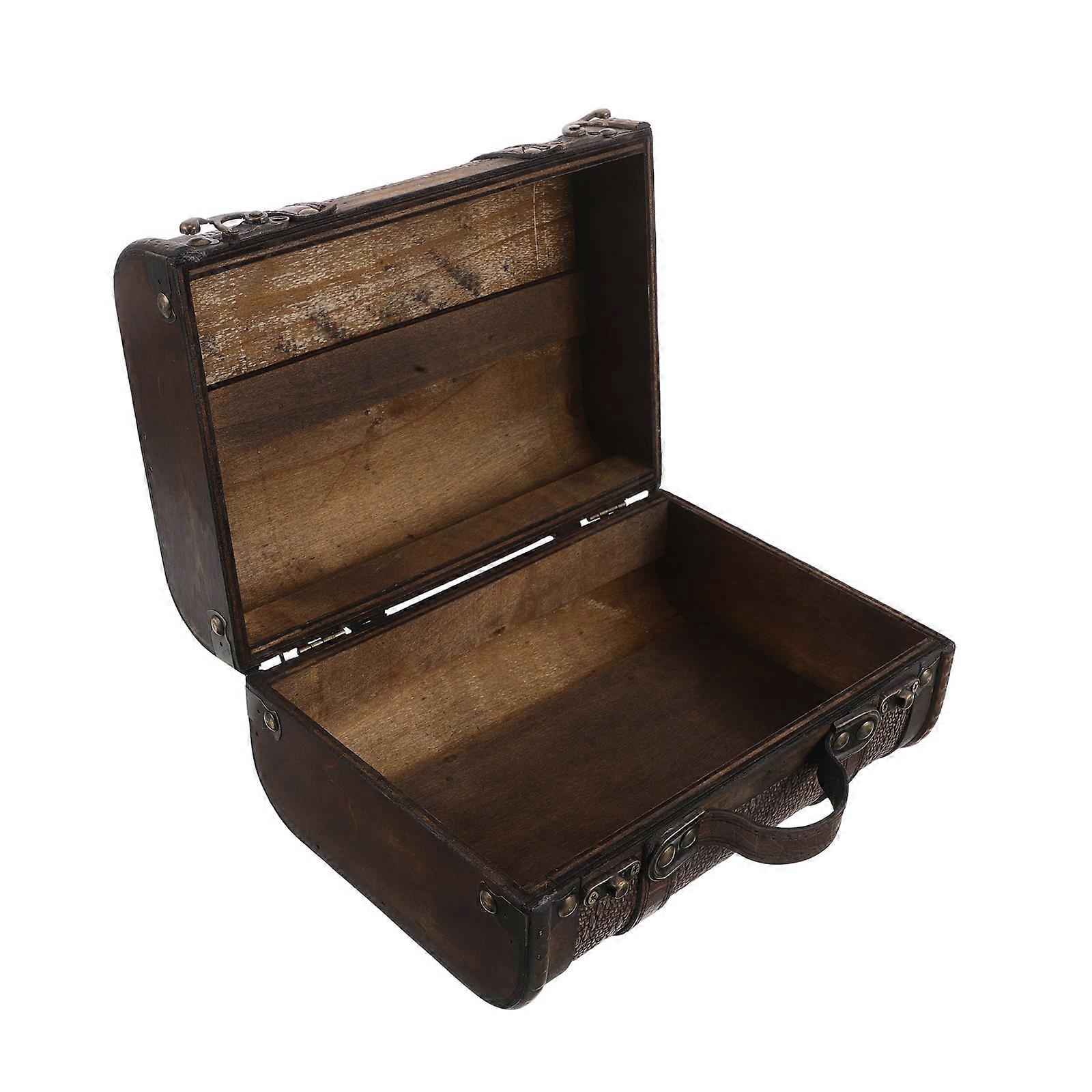 Retro Wooden Storage Box Suitcase Decorative Box with Handle for Home