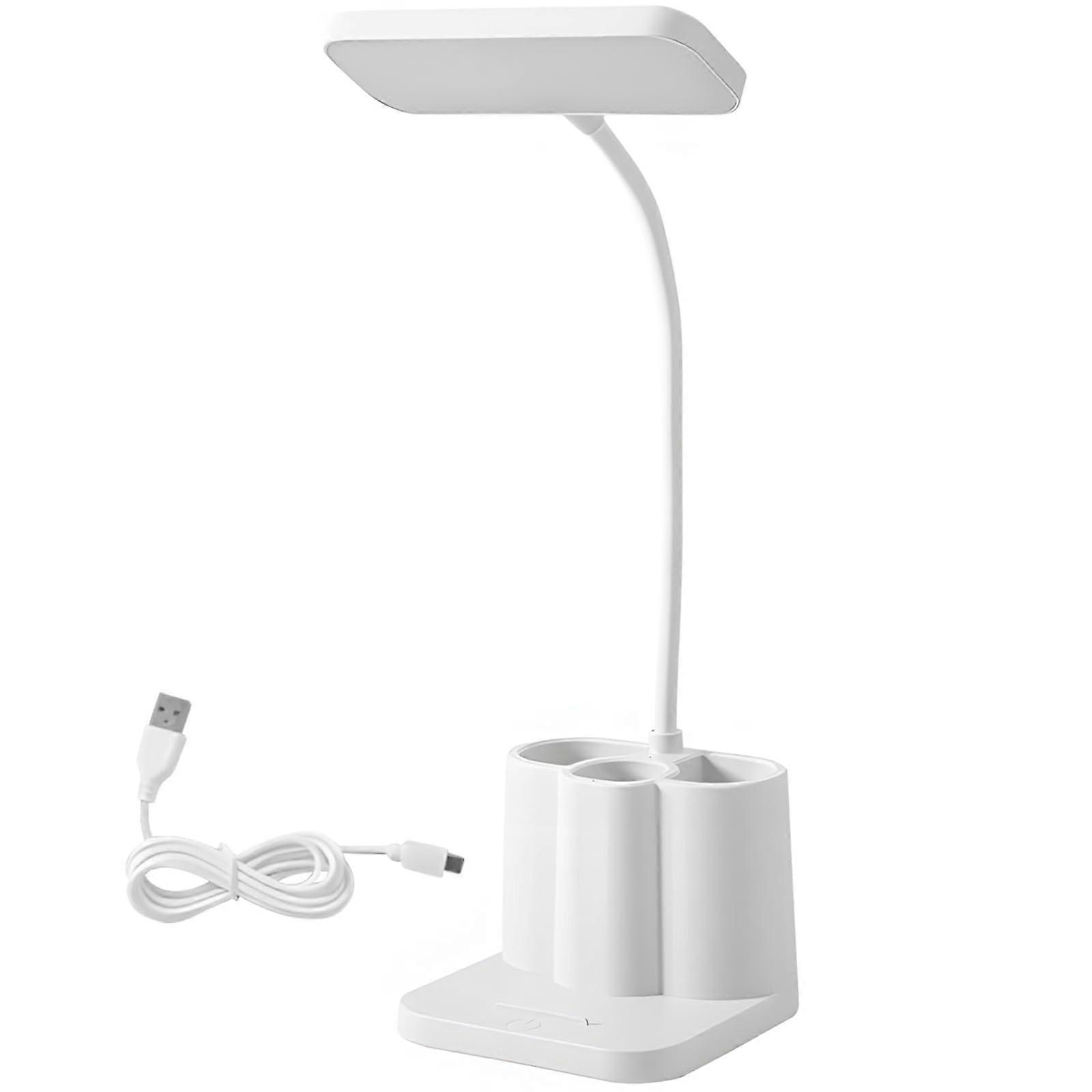 LED Desk Lamp with Stepless Dimming, Rechargeable Reading Light, Adjustable Color Temperature, Pen Holder, White