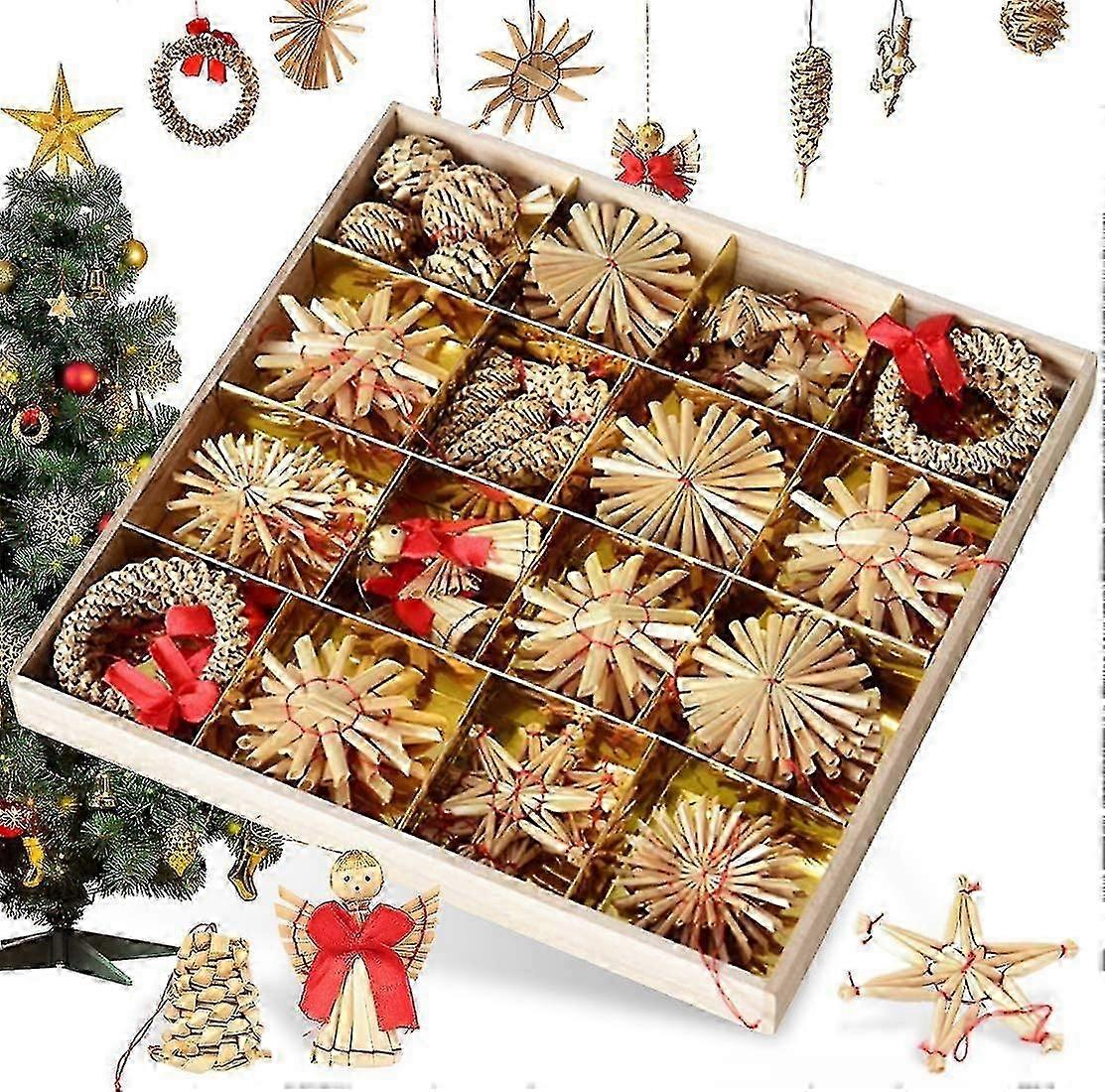 56-Piece Straw Pendant Set for Christmas Tree Decoration