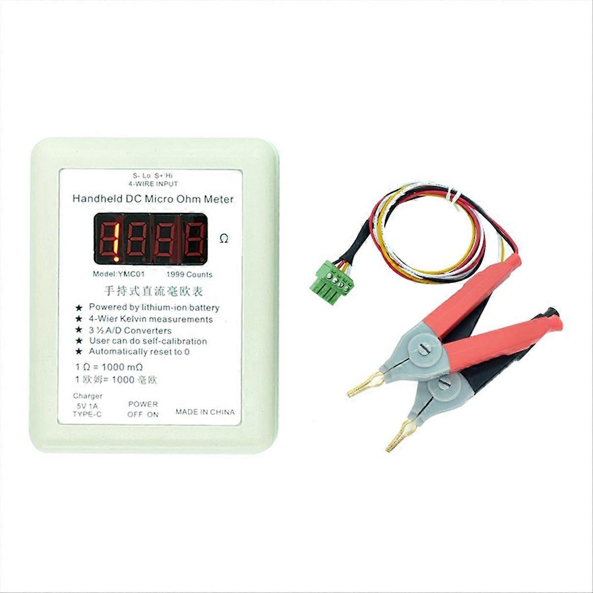 Handheld DC Milliohmmeter Low Resistance Tester Meter Big Clip
