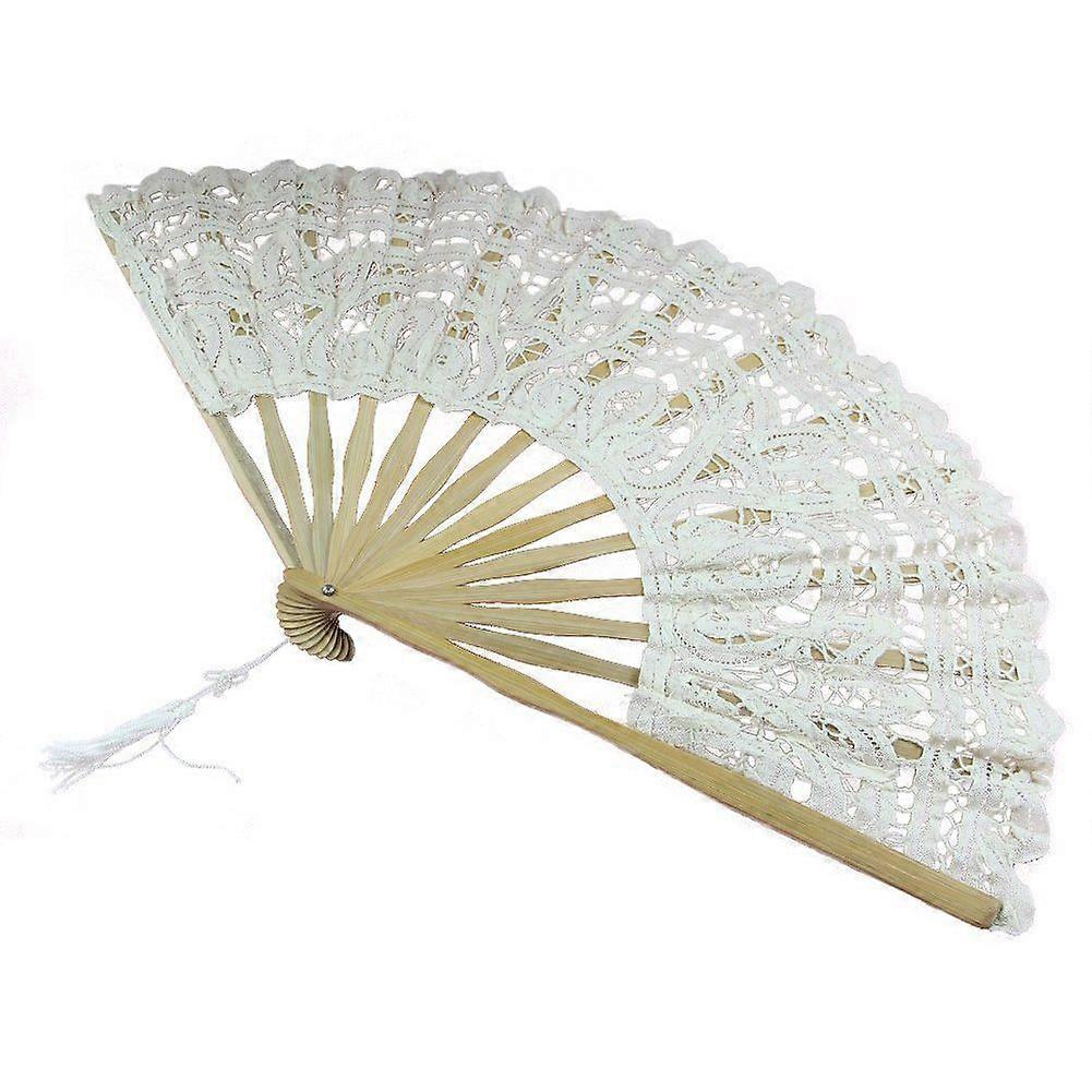 اليدوية القطن الرباط قابلة للطي مروحة اليد لحزب الزفاف الزفاف الديكور (البيج)