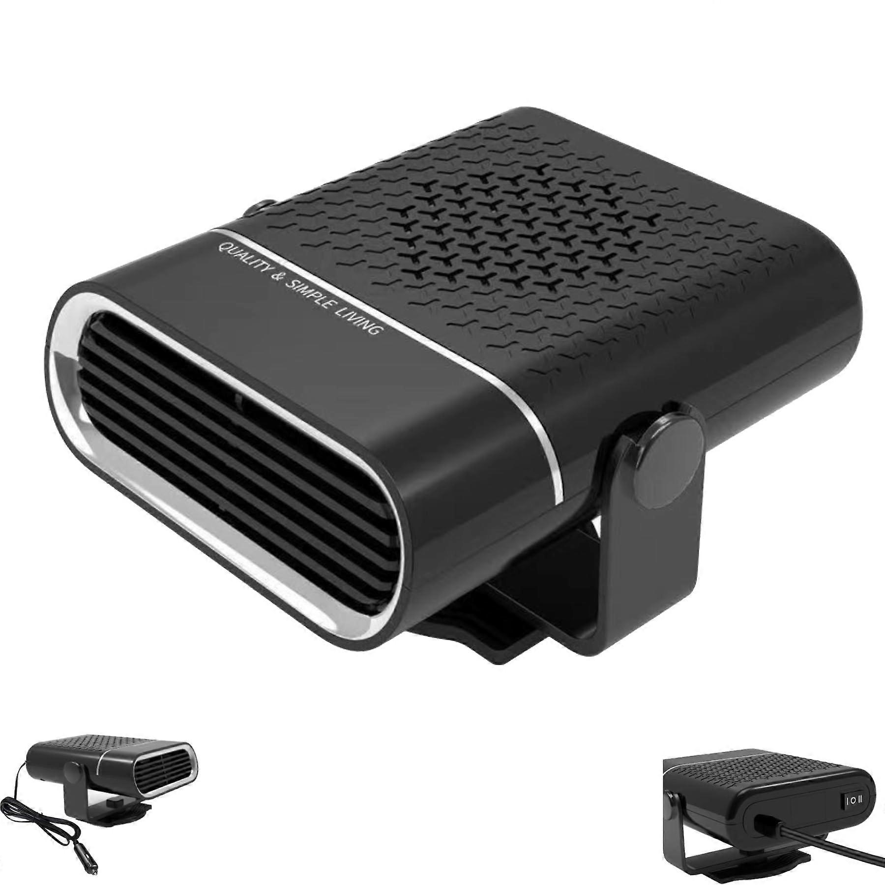 2in1 Portable Car Heater and Fan with Fast Heating, 360° Rotation, Windshield Defogger Black