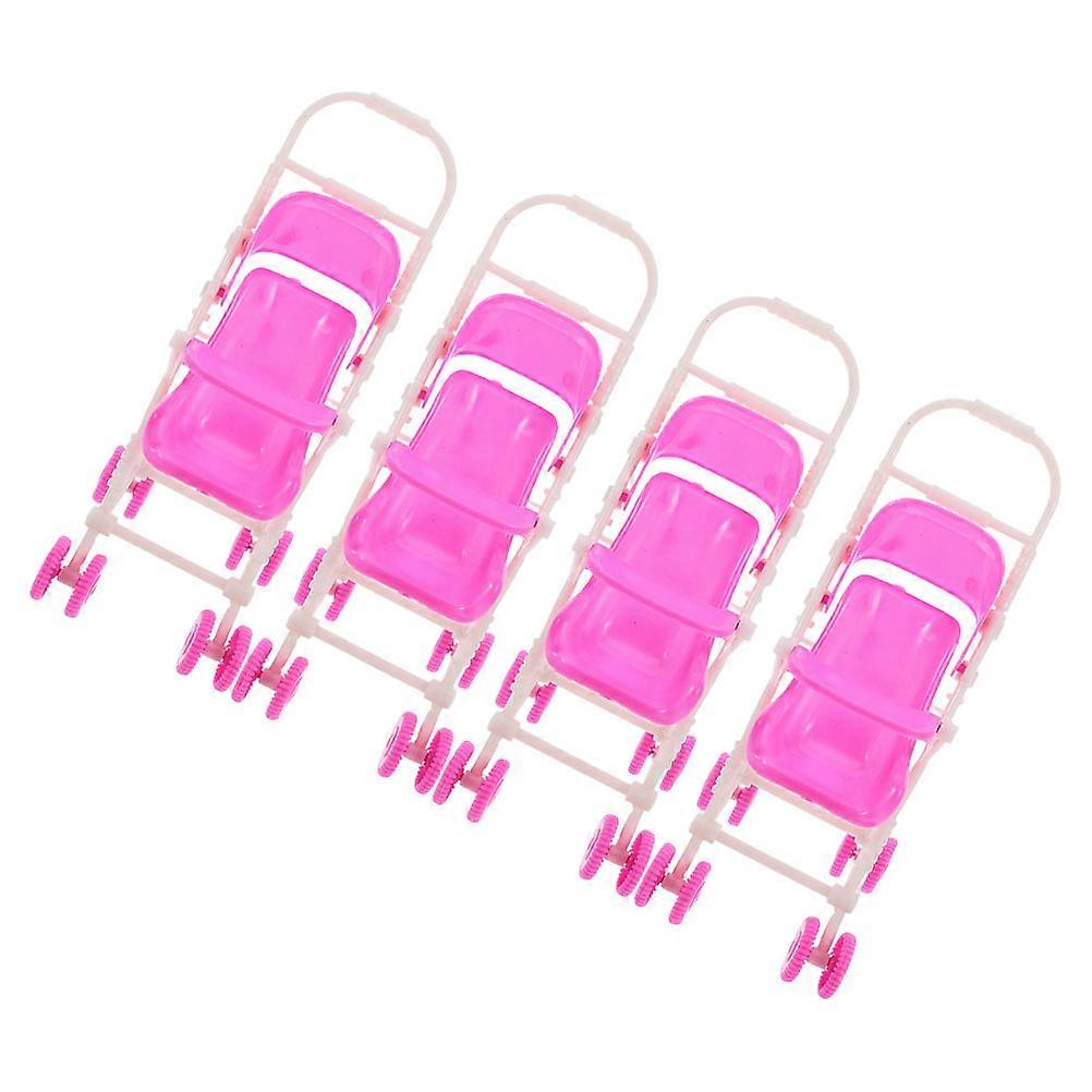Pink Baby Doll Stroller for Toddler Play with 4Pcs Foldable Stroller Set