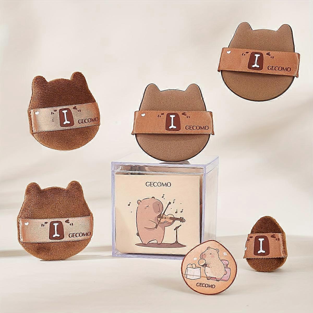 5/6PCS Capybara Powder puff Set Box Wet And Dry Use Mini Fingertip Powder Puff Soft Skin-friendly Flocking Air Cushion