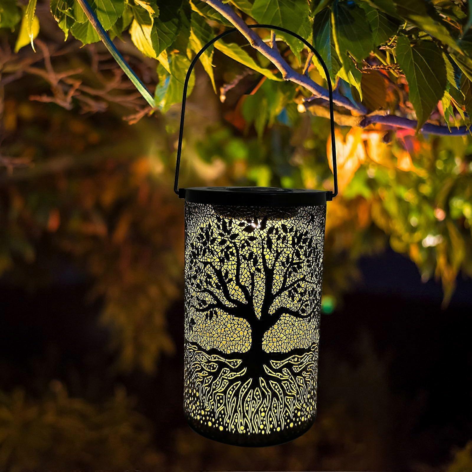 Solar Garden Lantern with Decorative Tree Pattern, Waterproof LED Outdoor Table Lamp for Patio, Yard