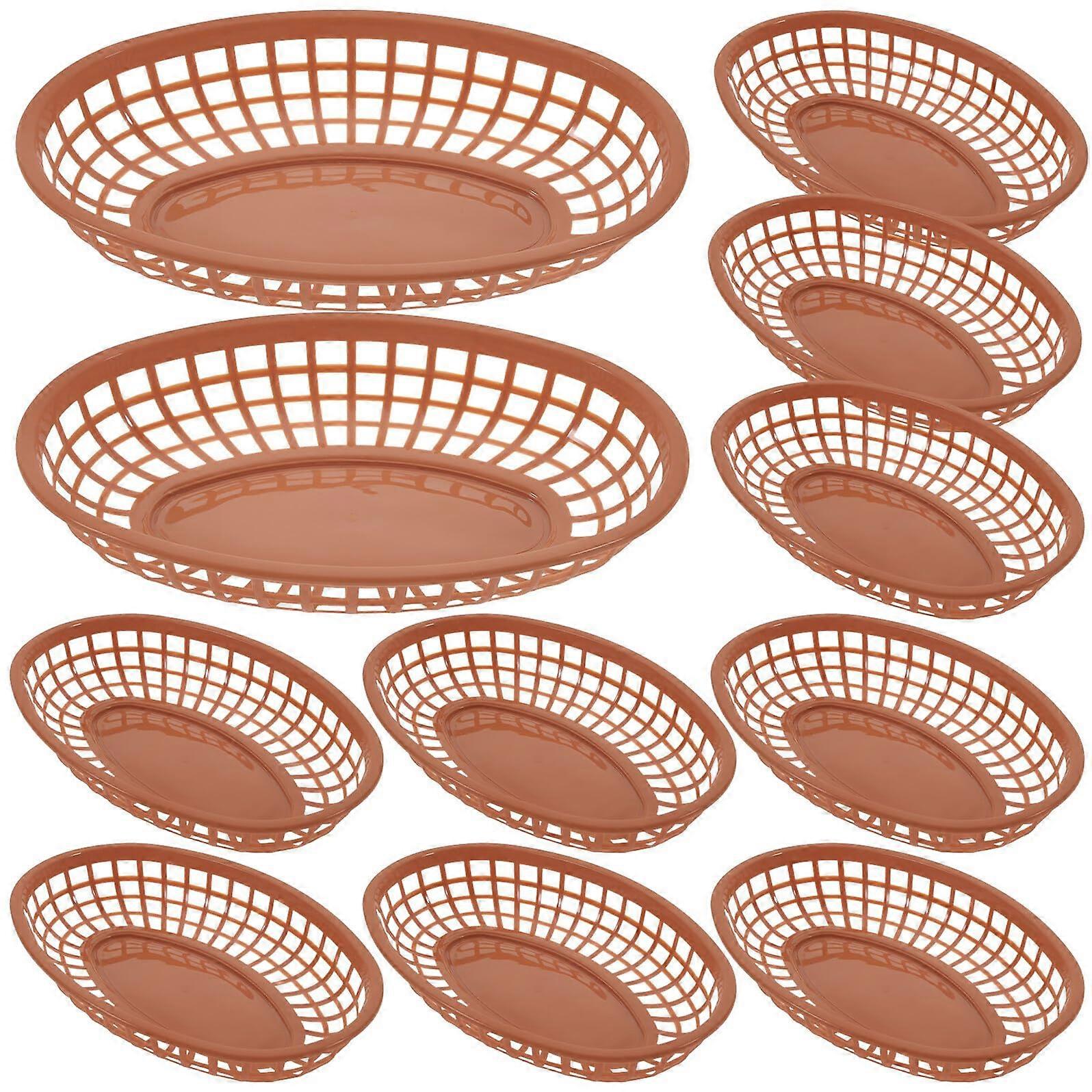 12pcs Oval Plastic Serving Baskets Durable Easy Clean Reusable Snack Trays for Restaurant Buffet Home