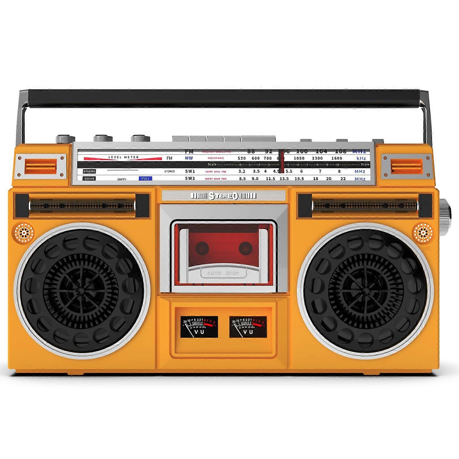 Retro Cassette Player Portable Bluetooth Boombox AM/FM Radio USB Recording Dual FullRange  Bass 80s Style Speakers