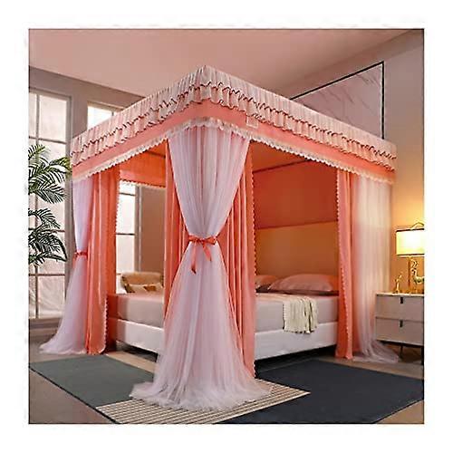 King Size Mosquito Net Canopy with Mesh Curtains Full Coverage Protection 4 Corner Post Orange