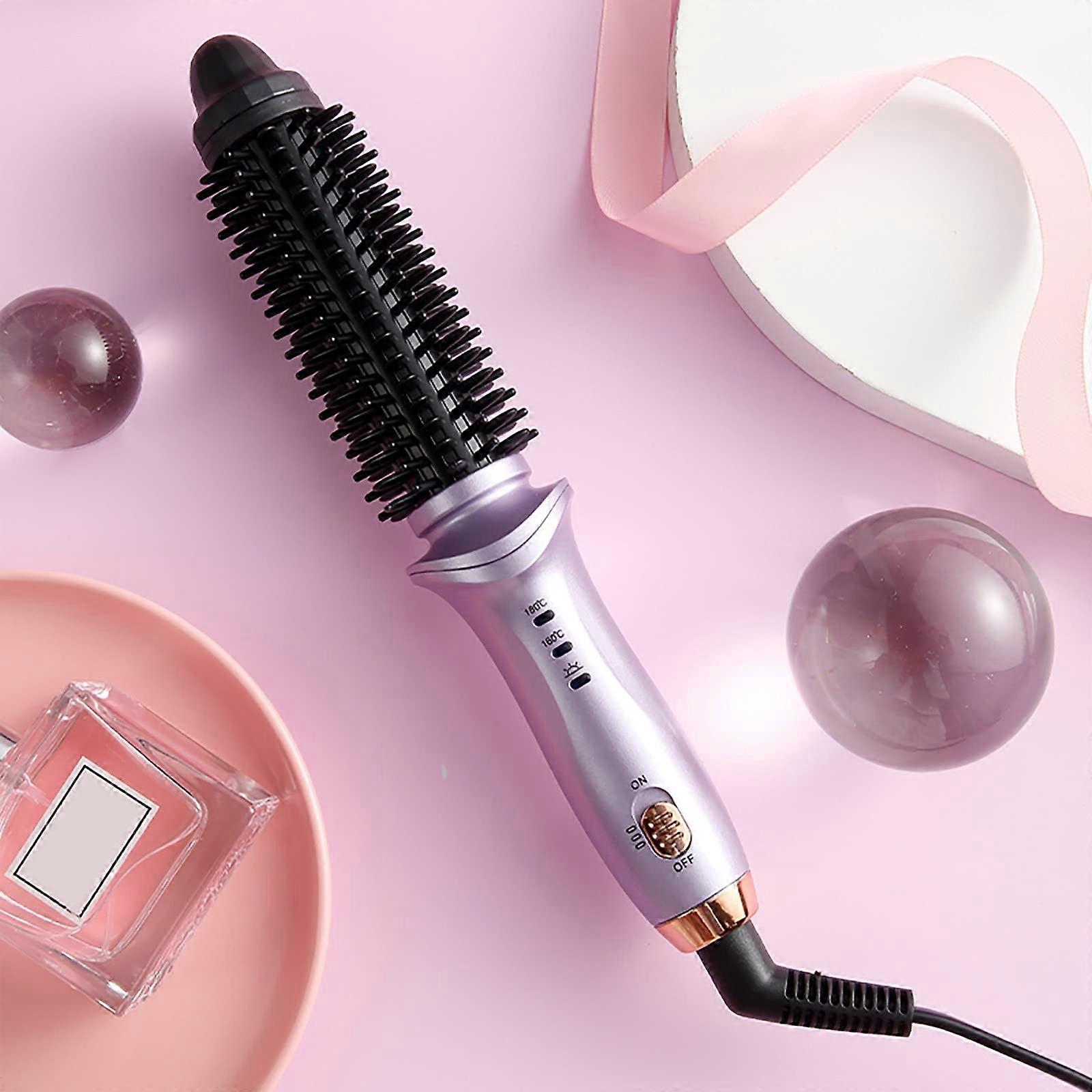 Cordless Curling Iron with Mini Heated Round Brush for Travel, Rechargeable Small Barrel Purple