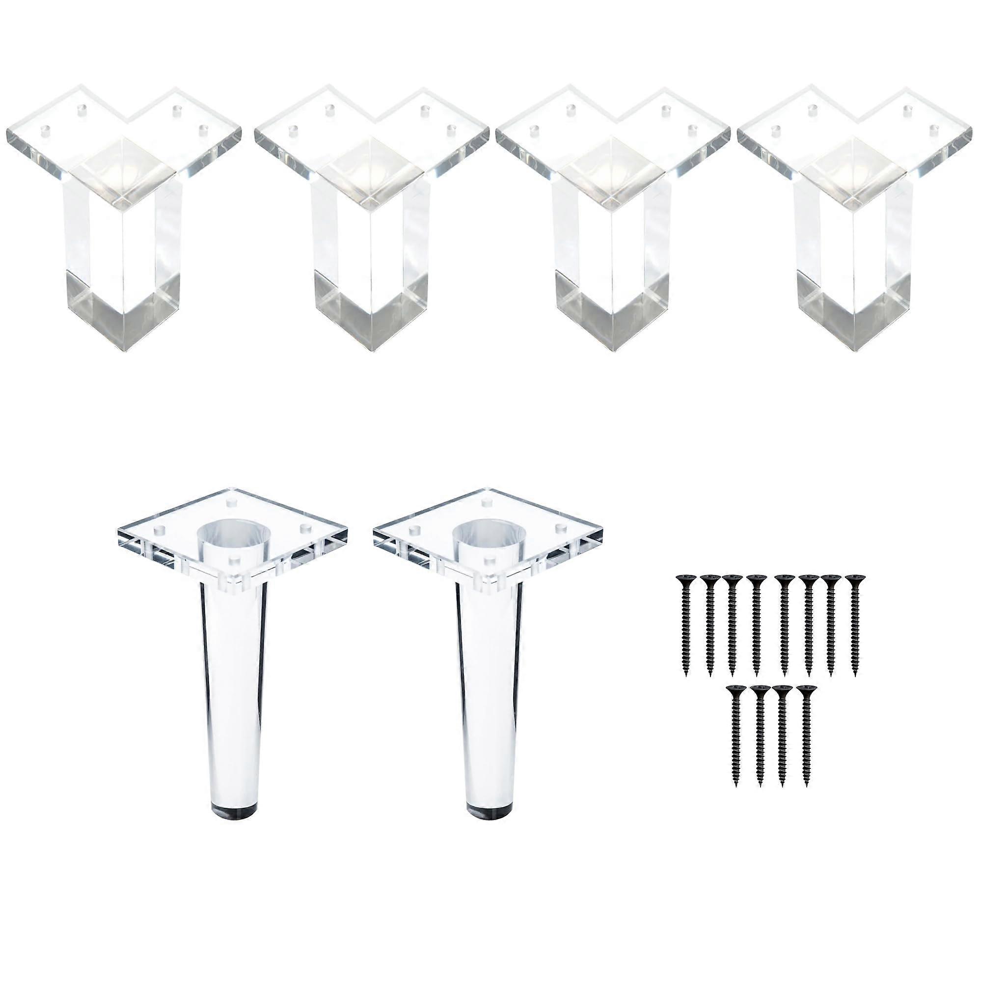 Acrylic Furniture Legs Set of 6, 6 Inch Clear Square Design for Sofas Chairs Tables, Heavy Duty
