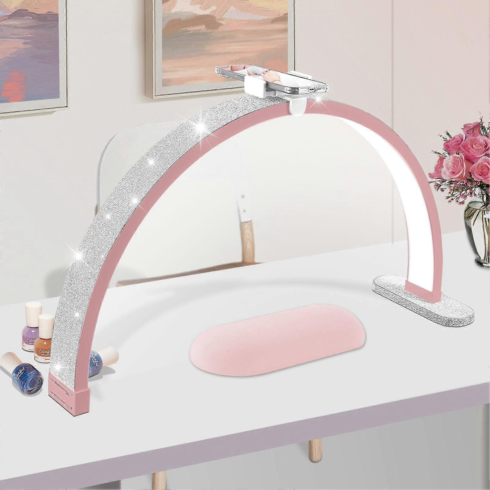 30in Half Moon Nail Desk Lamp with Touch Control, Adjustable Brightness and Color Temperature, Pink