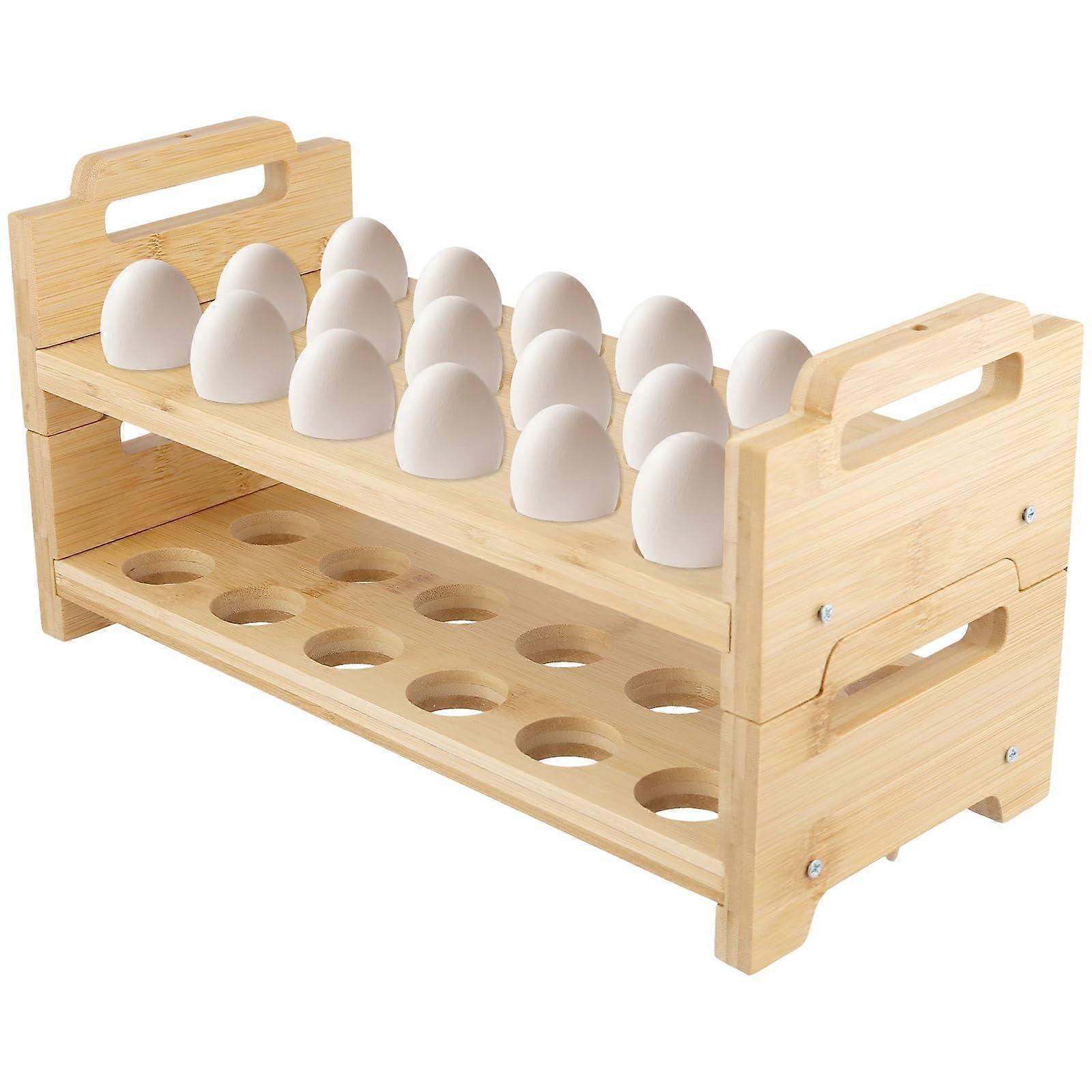 2 Pack Stackable Bamboo Egg Holder for 36 Eggs, Farmhouse Wooden Rack for Kitchen Countertop Storage