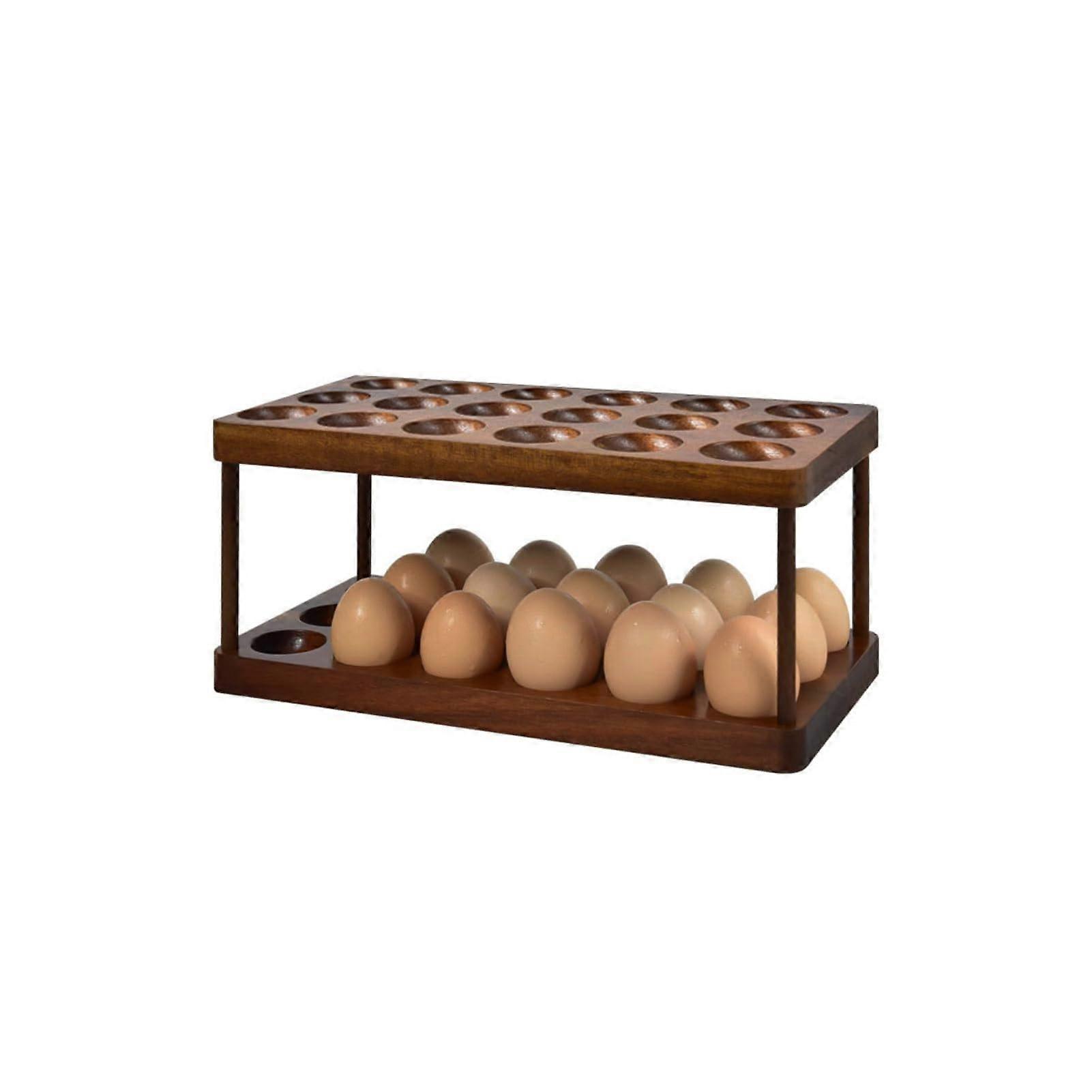 Wooden Egg Holder Double Layer 36 Capacity Rustic Farmhouse Kitchen Egg Storage Rack for Countertop