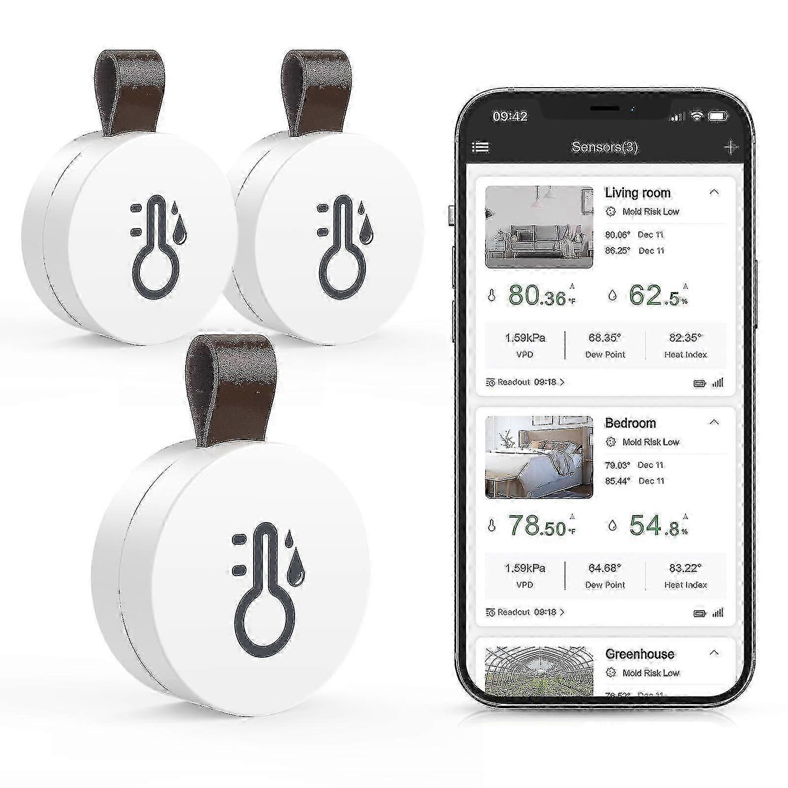 Bluetooth termometer hygrometer, trådlös termohygrometer mini, med smart sensorapp, datalogger och exportdata för sovrum, babyrum, vincell