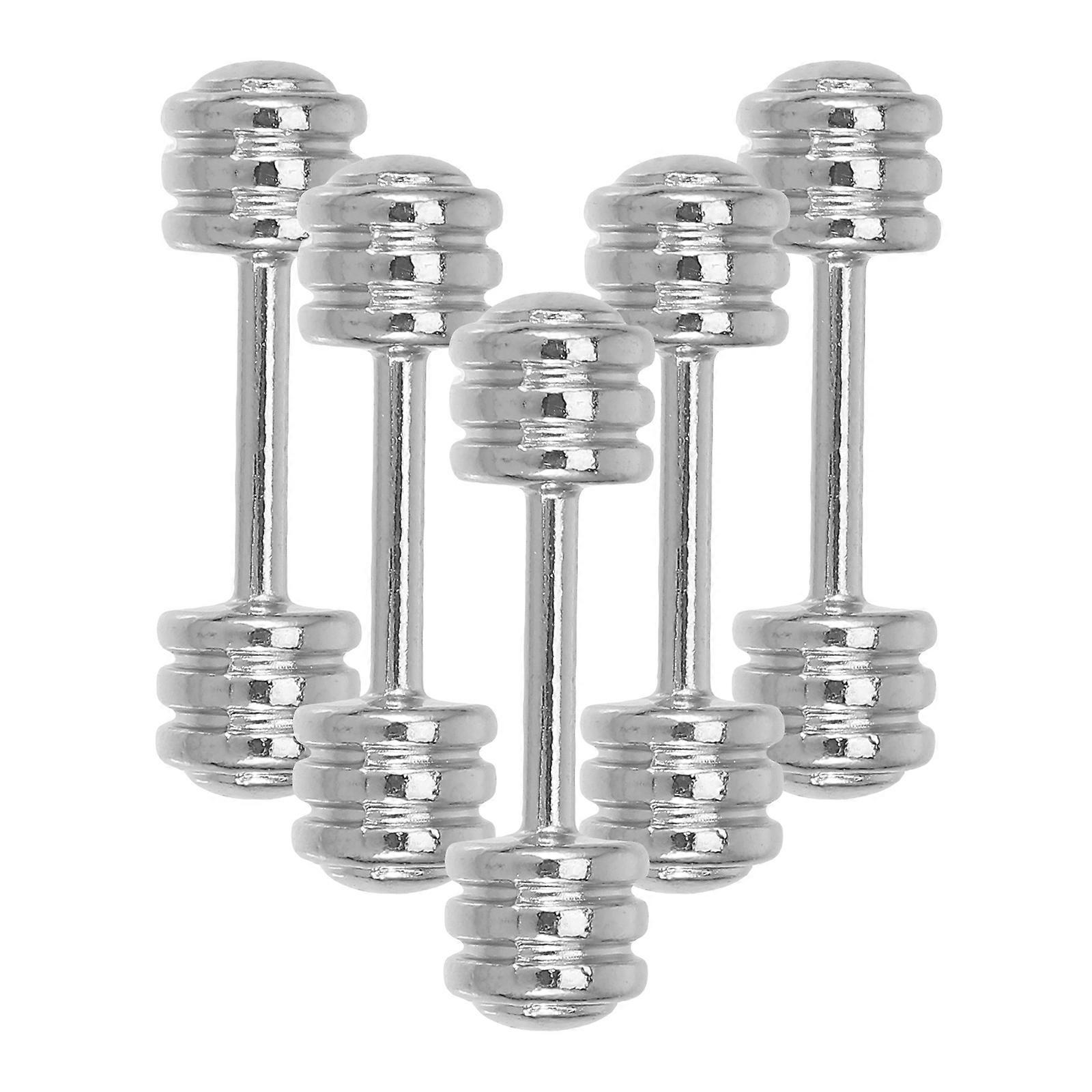 Mini Dumbbells Simulation Model Mini Room Decoration Stainless Steel Silver with 5Pcs