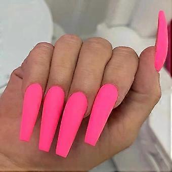 Hot Pink Coffin Press on Nails with Glue, Medium Matte False Nails Set for Women, Full Cover Acrylic
