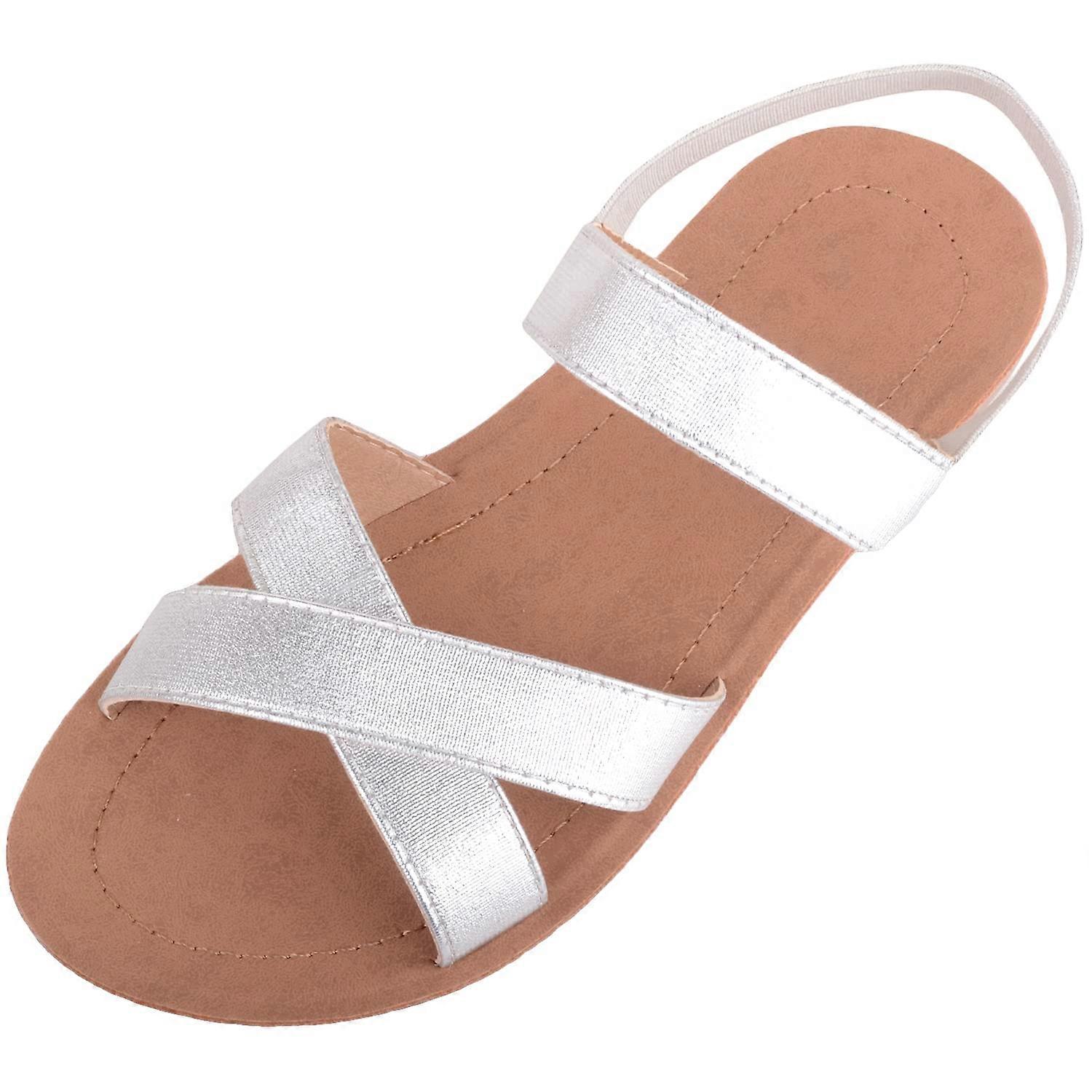 Absolute Footwear Childrens Easy Slip On Elasticated Strap Shiny Summer Sandals