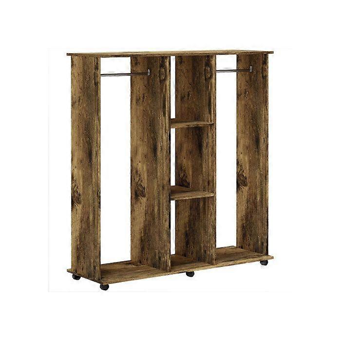 HOMCOM Open Wardrobe Double Mobile Storage Shelves Organizer W/6 Wheels-Rustic Brown