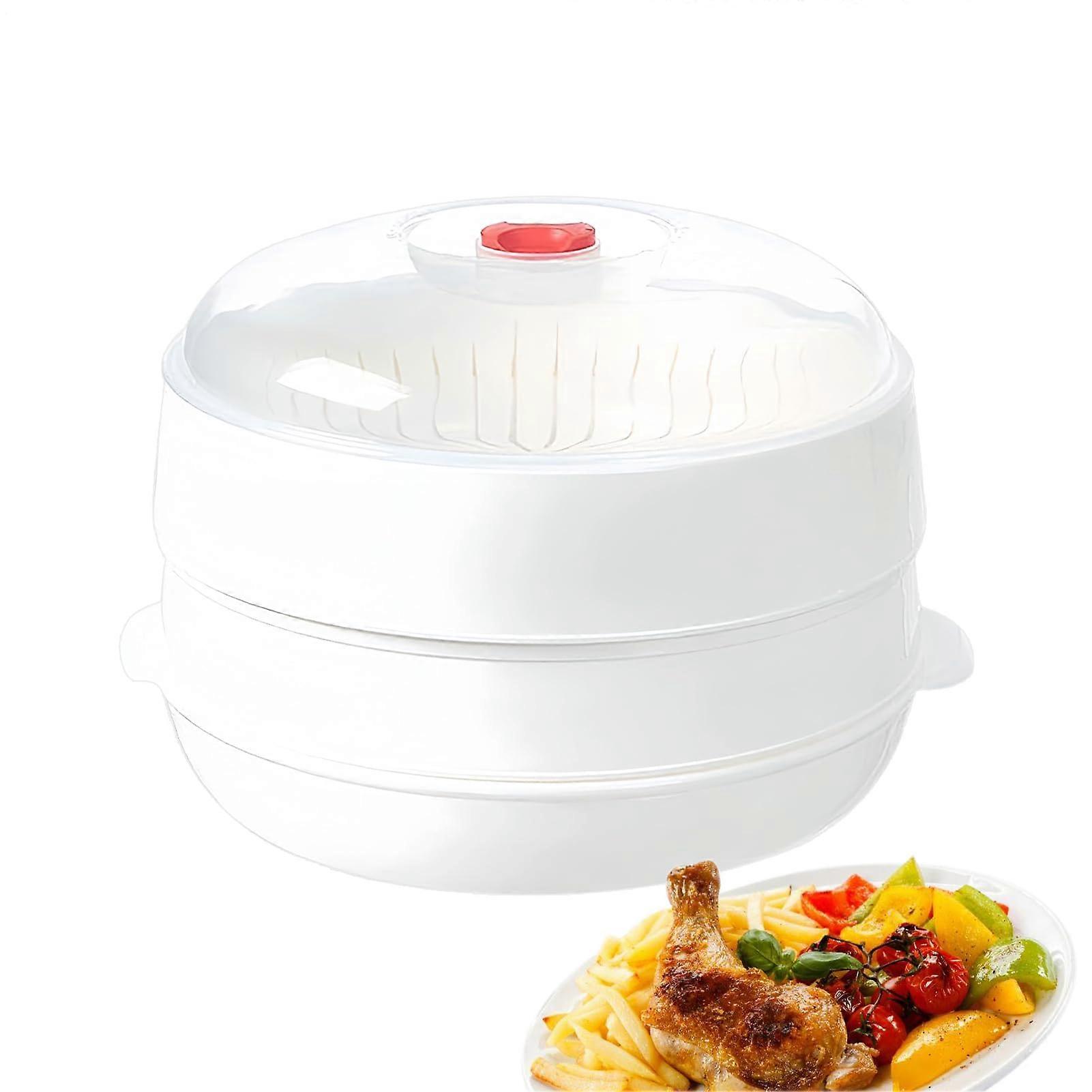 Microwave Steamer with Lid for Vegetables and Fish,  Steam Release, Secure Handles