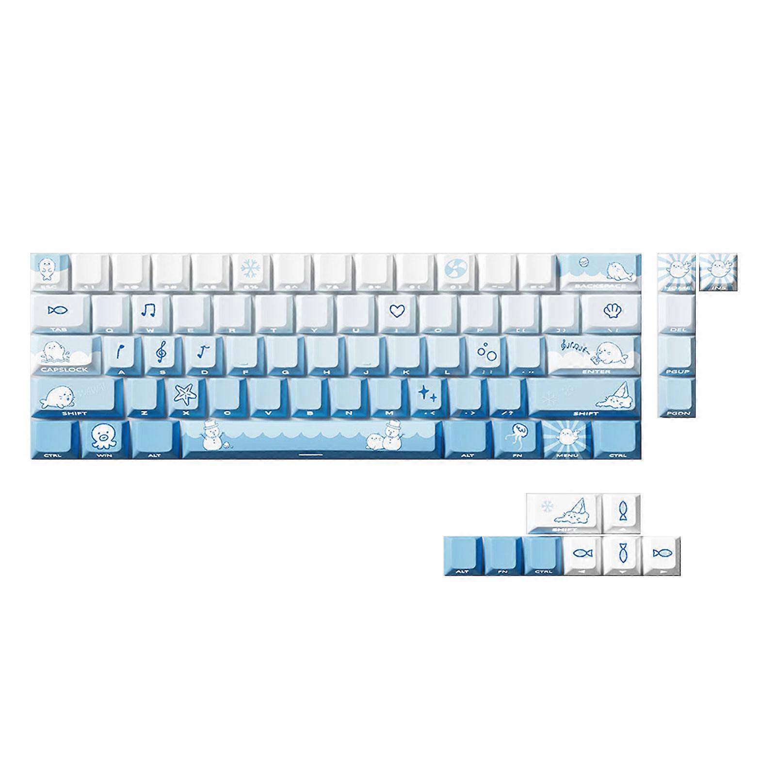 74 Key Original Height PBT Keycap Set Snow Seal Theme Side Printed Translucent Compatible Mechanical Keyboards Multicolor
