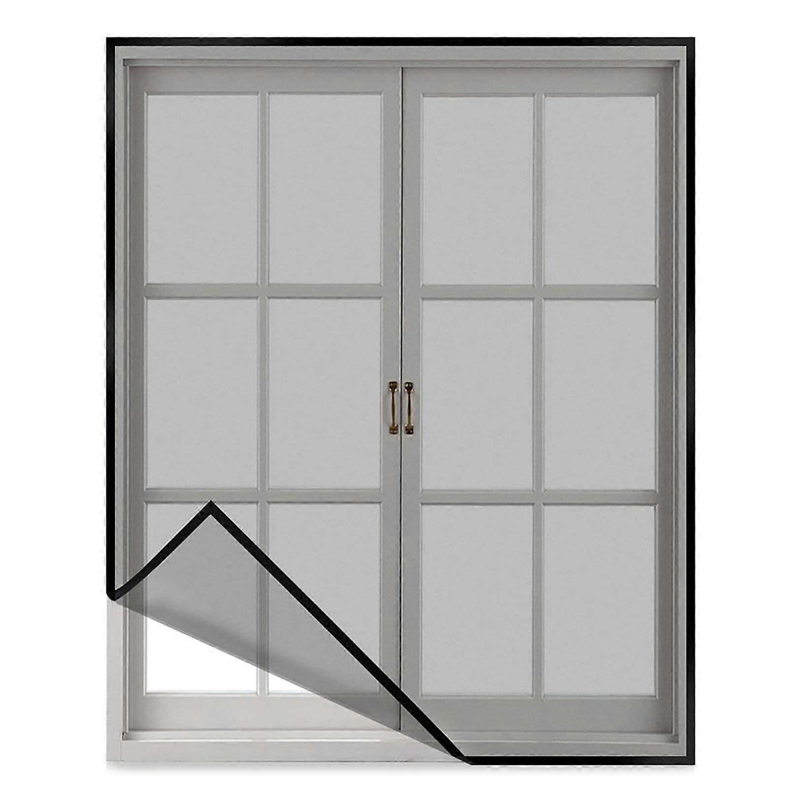 Window Fly Screen Mesh 100x150cm SelfAdhesive Black Polyester InsectProof TearResistant Fabric