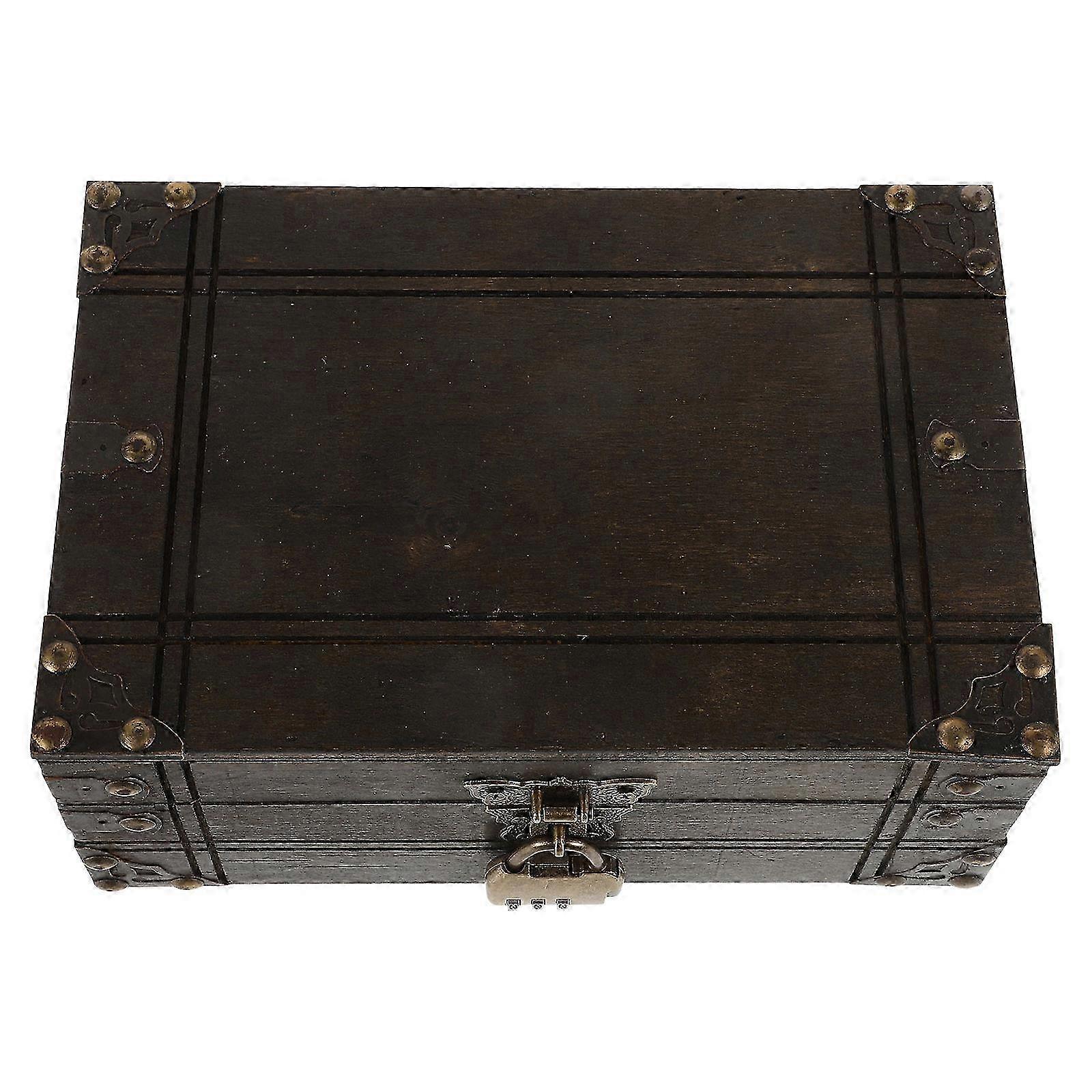 Rustic Wooden Treasure Chest for Storage Decorative Lock Box