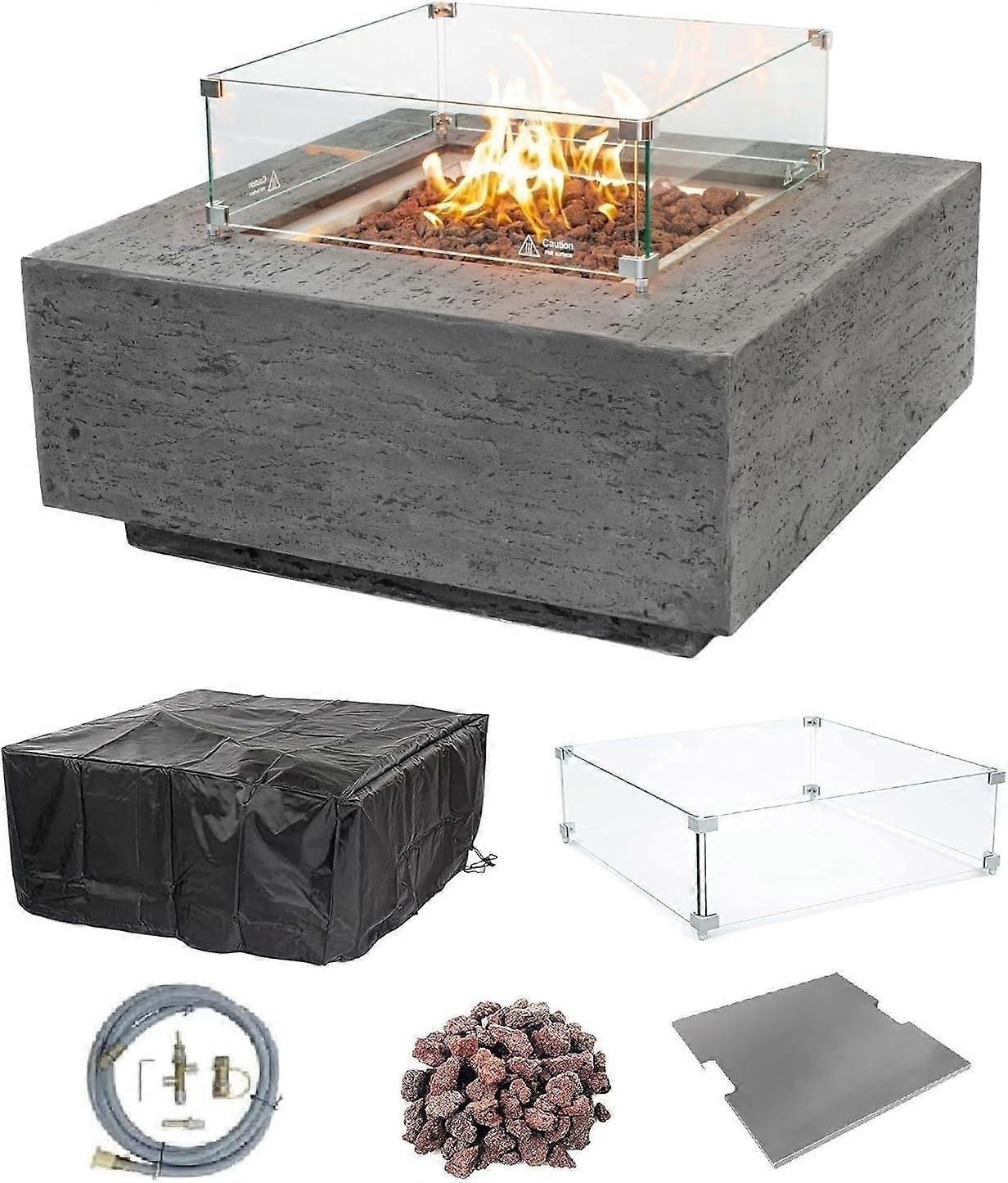 Concrete Propane Fire Pit Table with Wind Guard, Precise Flame Control for Patio and Outdoor Use