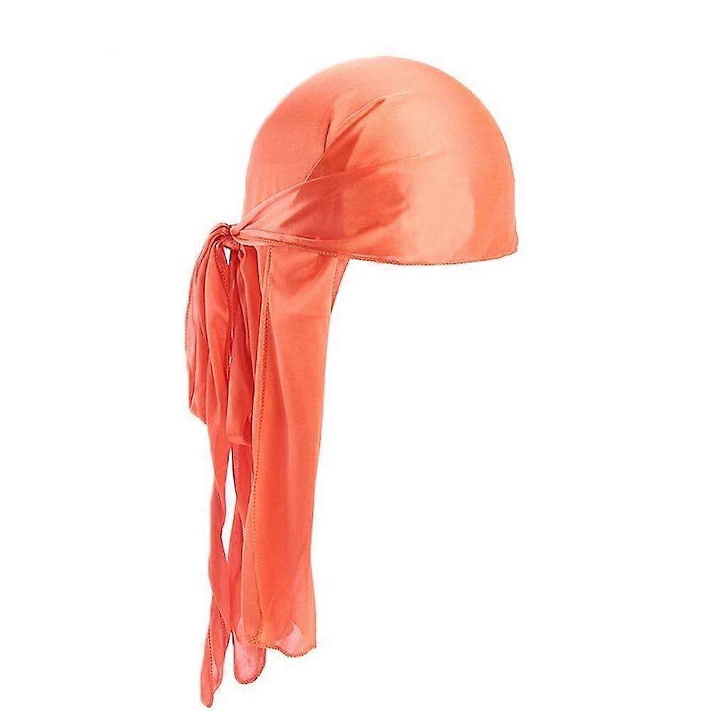Orange Silk Durag for 360 Waves Men, Breathable Stretch Fabric with Secure LongTail Tie