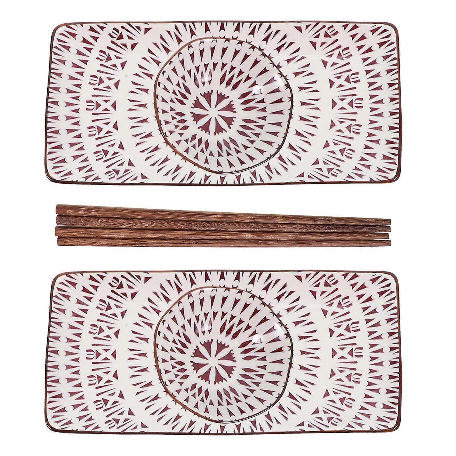 Sushi Plate Ceramic Serving Plate for Serving 2Sets with Chopsticks and Dishes