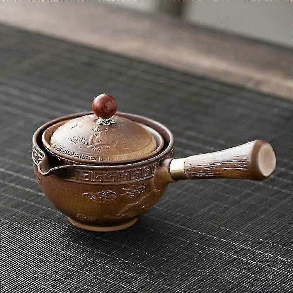 Tea Set Ceramic SelfRotating Teapot with Cups for Travel and Home Brewing