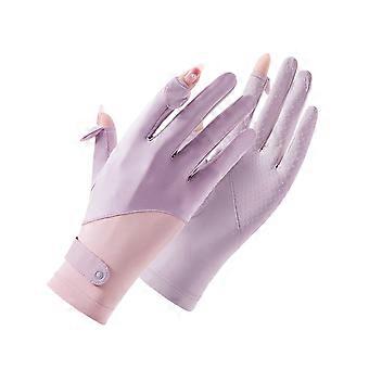 Damen-Fingerlose UV-Schutzhandschuhe – Atmungsaktive Eisseide, Touchscreen-kompatible Fingerspitzen, rutschfeste Handfläche, geeignet für Radfahren und Outdoor-Aktivitäten