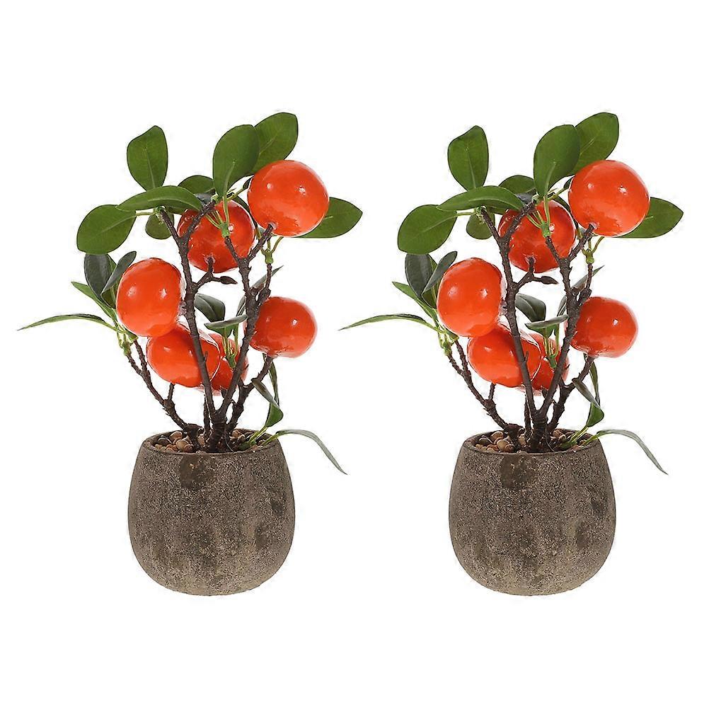Artificial Fruit Tree with Pot Simulation Bonsai Ornament for Decor 2Pcs Set