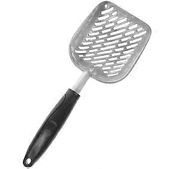 Pá de alumínio para areia de gato, ideal para limpeza.