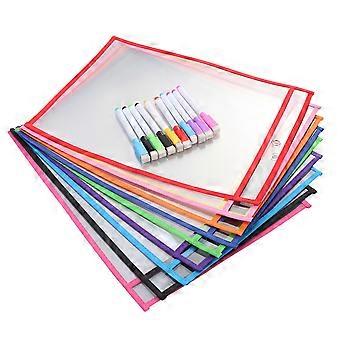 20pcs Reusable Storage Bag Office Supplies Transparent PVC Sewing Bag Reusable Dry Erase Pockets(10 Standard Bags + 10 Pens)