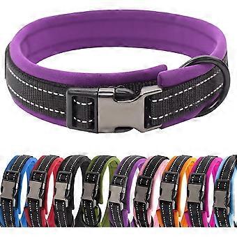 Nylon Padded Dog Collar Soft Adjustable Reflective Wide Pet Collars for Small Medium Large Dogs,Black\\/Purple,M