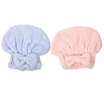 2Pcs Coral Fleece Hårtørkende Lue Bowknot Bath Hårhåndkle Hurtigtørkende hårhåndkle Wrap