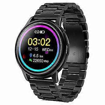 LF28 1,28-calowy okrągły monitor tętna i ciśnienia krwi z ekranem dotykowym, smartwatch ze stali nierdzewnej, pasek na Androida i iOS - czarny