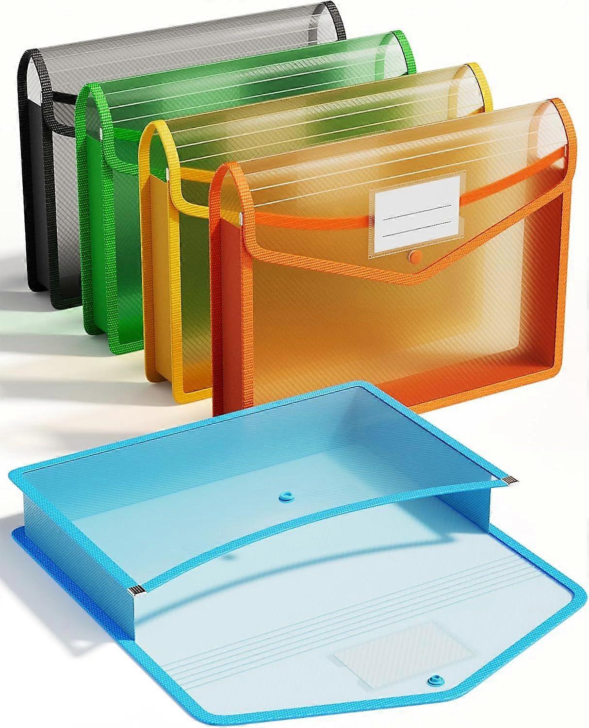 A4 Plastic Folder, 5 pcs Document Folder Transparent Envelopes with Snap Closure, No Dividers, Large Capacity, Assorted  [MI]