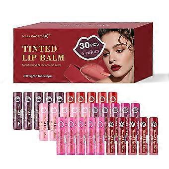 30er-Set getönter Lippenbalsame – Natürlicher Lippenbalsam in Großpackung, Lippenpflegeprodukt, Feuchtigkeitsspendender Lippenbalsam für trockene, rissige Lippen, 6 Geschmacksrichtungen