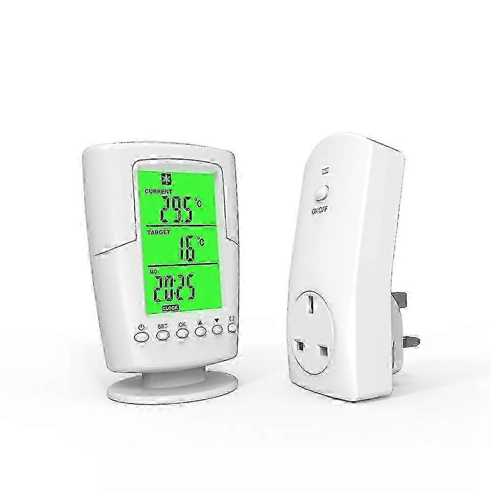 Wireless Programmable Thermostat with Plug-in Socket, Heating and Cooling Temperature Controller, AC220-240V 13A UK Plug