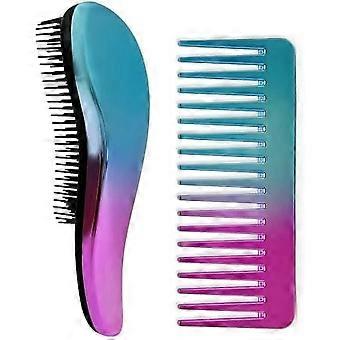 Conjunto de escova de cabelo desembaraçada e pente de dentes largos, conjunto de escova de cabelo, escova de cabelo desembaraçadora fácil de segurar e pente desembaraçante para mulheres e crianças, para molhado ou seco, 
